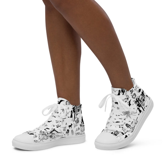 Southern Gothic Toile - Black and White Women’s high top shoes